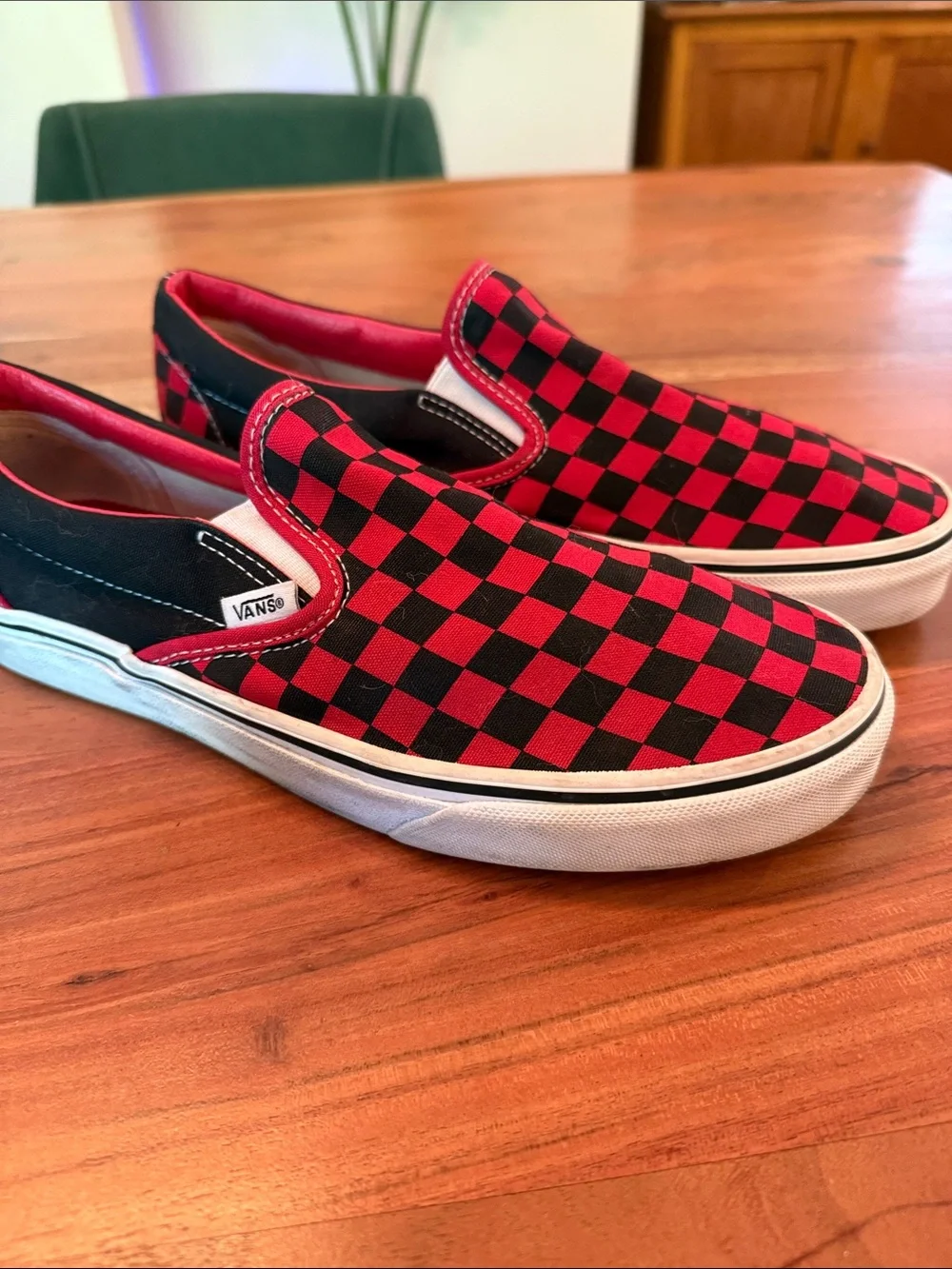 Classic red and black checkered Vans. Men’s 8.5